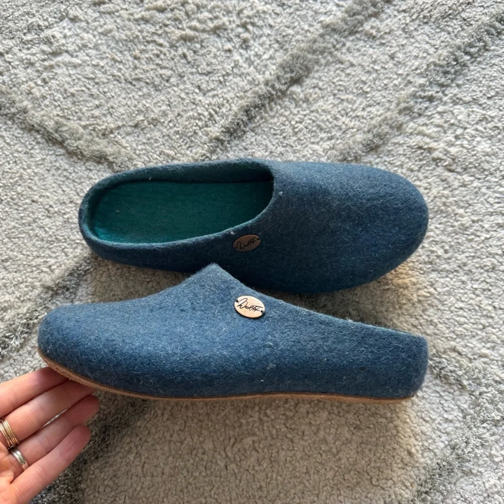 WoolFit wool felt handmade clogs slippers slip on blue German 39 / 9 - Picture 13 of 13